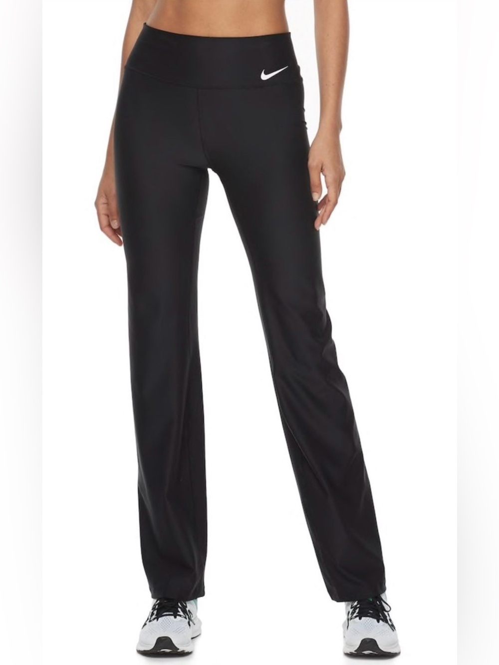 Nike Black Flared Athletic Pants with White Swoosh